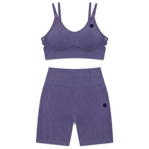 Ensemble de sport côtelé sans couture style frais pour femme – Soutien-gorge et short athlétiques en tissu tricoté extensible, confortable et élégant, deux pièces - Product Image 5
