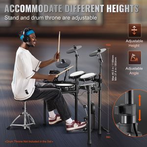 Set Batteria Elettrica Jazz da 32 Pezzi con 480 Suoni, Supporto USB MIDI, Kit Batteria Elettrica con 10 Pezzi in Mesh Silenziosi - Product Image 6