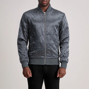 Blouson bomber matelassé pour homme, gris, col montant, fermeture éclair, coupe décontractée, vêtement d'automne, en polyester, coupe régulière, coupe-vent - Product Image 3