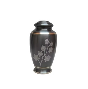 Urne funéraire de luxe en laiton gris et argenté, motif feuille, sculptée à la main, pour cendres d'adultes, fournitures funéraires décoratives - Product Image 1