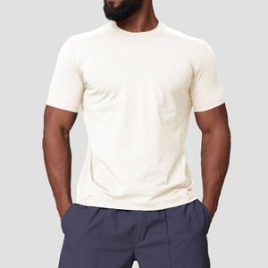 Men's Slim Fit O-Neck Short Sleeve Solid Color Cotton T-Shirt Breathable Casual Jersey Knitted <b>Plain</b> Dyed <b>White</b> - Product Image 1