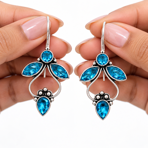 Wholesale Supply ARTS JEWELS Brass Oxidized Silver Zircon Floral Teardrop Drop <b>Earrings</b> | Handmade Indian Vintage Party Jewelry - Product Image 3