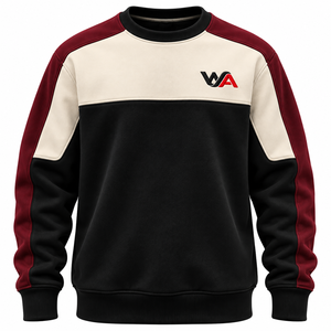 Sudadera de Hombre de Moda con Paneles Tricolor, Cuello Redondo, Felpa Gruesa, Colores Marrón, Blanco Roto y Negro, OEM - Product Image 1