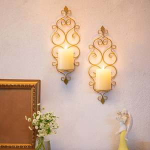 Support mural doré pour bougie, 37,6 cm, en laiton, décoration d'intérieur durable - Product Image 3