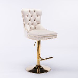 A a Furniture's Modern Upholstered <b>Bar</b> <b>Stools</b> Thick Golden Velvet with Swivel <b>Adjustable</b> Seat Height 27-35 Inch - Product Image 3