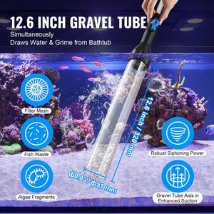 Acquario aspirapolvere ghiaia 33 ft tubo in PVC 3 tipi adattatori in ottone sifone serbatoio di pesce per la pulizia ghiaia sabbia accessorio per - Product Image 3