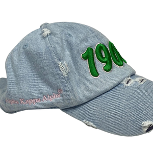 AKA 1908 Light Denim Hat Green Embroidered Letter Baseball <b>Cap</b> Adjustable Washed Denim Headwear Casual Fashion <b>Vintage</b> Style <b>Cap</b> - Product Image 4