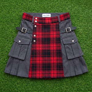 Kilt utilitaire écossais rouge et noir à carreaux, avec poches cargo, sangles à boucle réglables, style écossais, vêtements de travail personnalisés, unisexe - Product Image 1