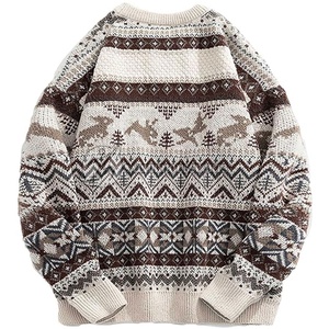 Pull en tricot d'hiver pour homme, motif géométrique, col rond, manches longues, en acrylique épais, 2027 - Product Image 2