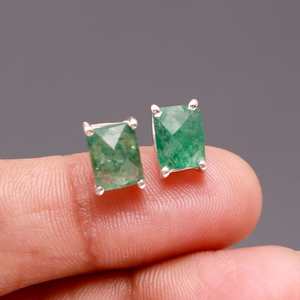 Boucles d'oreilles clous octogonales en quartz fraise vert naturel, argent sterling 925, bijoux minimalistes en pierres précieuses Chakra, haute qualité, pour soirée - Product Image 4