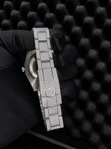 Reloj de lujo de acero inoxidable con incrustaciones de diamantes, 41 mm, esfera redonda analógica con números romanos, cristal de zafiro, movimiento de cuarzo para hombre - Product Image 4