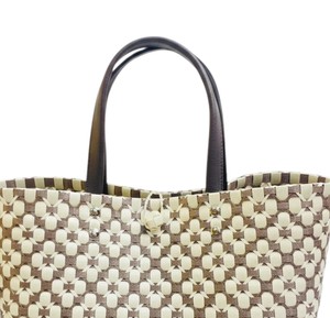 Modern Colorful Woven Plastic <b>Handbag</b> And Handmade Bag Exquisite Brown <b>Cream</b> Pattern With Leather Handle Daily Tote Bag - Product Image 3