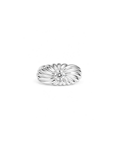Anillo de banda estriada de oro amarillo de 14K en dos tonos con diamante redondo cultivado en laboratorio VS1 E de 0.15ct, anillo ancho llamativo, conjunto nupcial, anillo de compromiso - Product Image 3