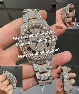 Reloj Mecánico con Puntero Dorado Rosa Brillante, Joyería de Lujo Unisex, Esfera de Cristal con Números Romanos, Caja de Acero Inoxidable con Moissanita - Product Image 3