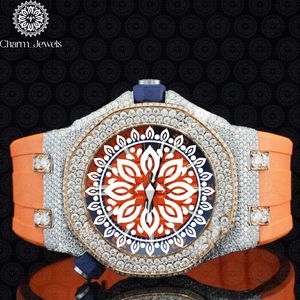 Charm_Jewels Luxury Tonneau Stainless Steel <b>Watch</b> 42mm Analog Quartz Sapphire Crystal <b>Diamond</b> Bezel Orange Silicone Band Unisex - Product Image 1
