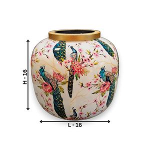 Vase décoratif en métal avec motif de paon, pot de table à imprimé floral, décoration, cadeau de pendaison de crémaillère, à vendre au meilleur prix - Product Image 2