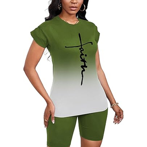 Conjunto de Dos Piezas de Camiseta Holgada Informal para Mujer y Pantalones Cortos, Ropa de Salón a la Moda - Product Image 3