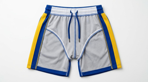 Pantalones Cortos Deportivos para Hombre, Azules, de Malla, con Rayas Laterales Amarillas, Cintura con Cordón, Transpirables, Casuales, de Poliéster Tejido - Product Image 3