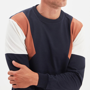 Men's Navy Blue Patchwork Pullover <b>Sweater</b> With White And Orange Panels Regular Sleeve Knitted Autumn Wear Knitted <b>Sweaters</b> - Product Image 2