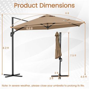 Parasol de terrasse carré autoportant 9x8,2 pieds à double niveau ventilé pour jardin, piscine, hôtel et parc - Marron - Product Image 3