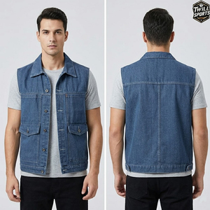 Chaleco Vaquero de Invierno para Hombre 2026, Personalizado, Calefactable, Transpirable, Informal, Cálido, Sin Mangas, 100% Algodón, Relleno de Plumón, Cuello Alto - Product Image 4