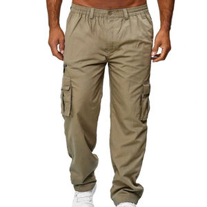 Pantalones Cargo de Color Sólido para Hombre, Pantalones Cargo de Cintura Media Recta con Múltiples Bolsillos y Cintura Elástica con Cordones en los Tobillos - Product Image 3