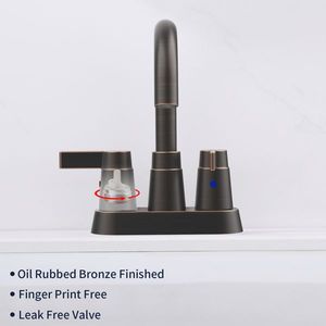 Rubinetto da bagno a 2 maniglie in bronzo lucidato a olio, con beccuccio girevole ad arco alto a 360 gradi, rubinetto per lavabo con interasse da 4 pollici per installazioni alte - Product Image 2