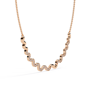 Wavy Curve Bar <b>Necklace</b> Featuring a Modern 10K 14K 18K Rose Gold Zigzag Squiggle Pattern Set with Shimmering Lab Grown Diamonds - Product Image 2