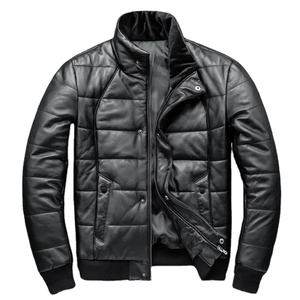 Abrigo cálido de invierno para hombre con cuello levantado capa superior abajo algodón piel de oveja cuero Real Delgado diseño grueso tela de lona - Product Image 1