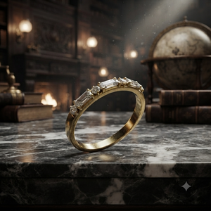 Anillo de Boda de Media Eternidad Personalizado en Oro Amarillo con Corte Esmeralda y Diamantes Redondos para Mujer, Apilable, Joyería Fina para Aniversario - Product Image 1