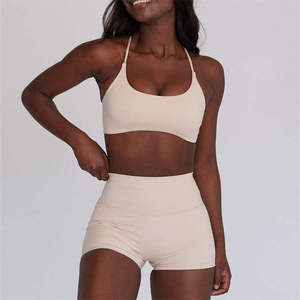 Conjunto de Top Deportivo y Shorts de Yoga Transpirables para Mujer, con Logotipo Personalizado, Conjunto de Bra y Shorts Tipo Bóxer para Chicas, Gimnasio, Fitness, Color Sólido - Product Image 3