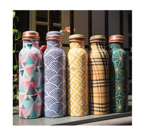 100% Copper Water Bottle Printed Design for Yoga Unique Style Advance Leak-Proof Lid Outdoor Activities Bottle - Product Image 5