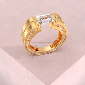Classic <b>Emerald</b> Cut Moissanite Diamond Engagement <b>Ring</b> 925 Sterling <b>Silver</b> Bezel Setting Geometric Design Unisex Jewelry - Product Image 4