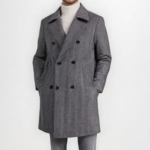 <b>Mens</b> Trench <b>Coat</b> <b>Long</b> Hot Sale British Style Daily Commute Overcoat Herringbone Wool <b>Long</b> <b>Coats</b> - Product Image 4