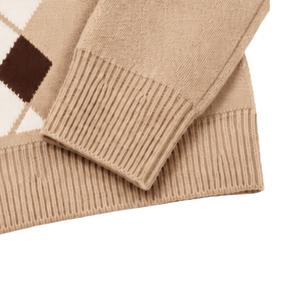 Cardigan en tricot pour homme, beige, motif argyle, col en V, 100% polyester, motif diamant, boutons sur le devant, manches longues, classique, décontracté - Product Image 4