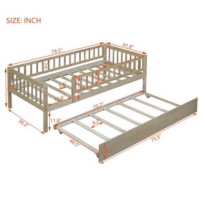 Letto a giorno in legno naturale a una piazza e mezza con letto estraibile e sponde di sicurezza per camerette dei bambini - Product Image 3