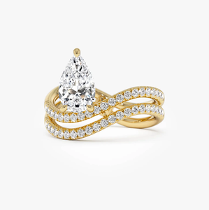แหวนเพชรทรงลูกแพร์ 14K เพชรเลี้ยงในห้องปฏิบัติการ ชุบทอง 14K รับรองโดย IGI ของขวัญวันครบรอบสำหรับผู้หญิง - Product Image 3