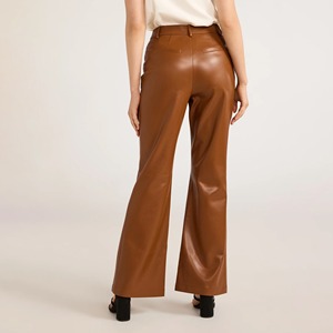 Pantalones de cuero holgados para mujer, transpirables, de verano, tejidos, de cintura media, con cierre frontal plano, de largo completo, negros, informales, a la moda - Product Image 3