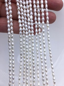 Perlas de Arroz Ovaladas Blancas AA, Perlas de Agua Dulce de 3-3.5mm 4-5.5mm, Cultivadas Naturales, Hilo Completo para Fabricación de Joyería al por Mayor - Product Image 4