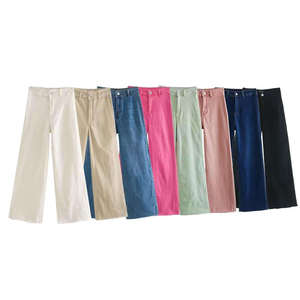 Jeans de Cintura Alta y Pierna Recta para Mujer, Denim Lavado, Color Sólido, Corte Holgado, Pantalones Casuales de Moda para Verano - Product Image 1