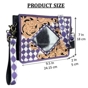 2026 Handmade Checkered Cowhide Leather Crossbody Bag Western Hand Tooled Leather Purse Adjustable <b>Strap</b> <b>Shoulder</b> Bag for Women - Product Image 2