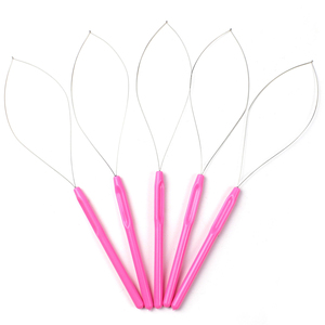 Pink Handle Micro Links Wire Loop Needle For Installation and Removal Tools, Hair Extension Threading <b>Puller</b> Salon Equipment - Product Image 1