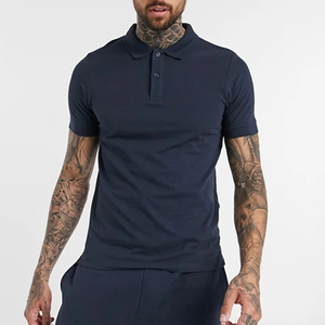 Men's Navy Blue Short Sleeve Polo Shirt Solid Color Cotton Casual Style Regular Fit Button <b>Down</b> Collar Design - Product Image 1