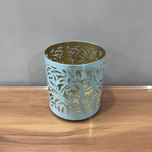เชิงเทียนเหล็กสีน้ำเงินพร้อมใบแกะสลักดีไซน์แบบโบราณสำหรับตกแต่งบ้าน - Product Image 2