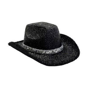 Black Glitter Cowboy <b>Hat</b> With Sequin <b>Band</b> Unisex Adult Party <b>Hat</b> Four Seasons Wear - Product Image 1