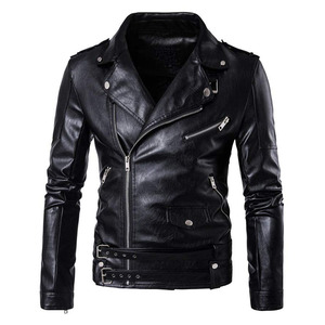 Blouson en cuir pour homme, col rabattu, style moto, veste décontractée à manches longues, vente en gros, OEM, hiver - Product Image 4