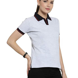 Polo à manches courtes gris clair pour femme, couleur unie, respirant, tricoté, décontracté, haut de sport - Product Image 1