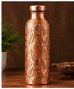 Traditional Hammered Copper <b>Metal</b> <b>Water</b> <b>Bottle</b> with Lid Drinkware - Product Image 2