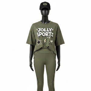 Ensemble de leggings en coton doux de haute qualité avec panneaux latéraux en maille verte et logo personnalisé imprimé, pour femmes - Product Image 6