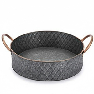 ชุดถาดเสิร์ฟรูปวงรีโลหะชุบสังกะสีพร้อมหูจับเชือก ถาดซ้อนตกแต่งสไตล์วินเทจสำหรับบ้าน ห้องครัว บาร์ และงานอีเว้นท์ - Product Image 4